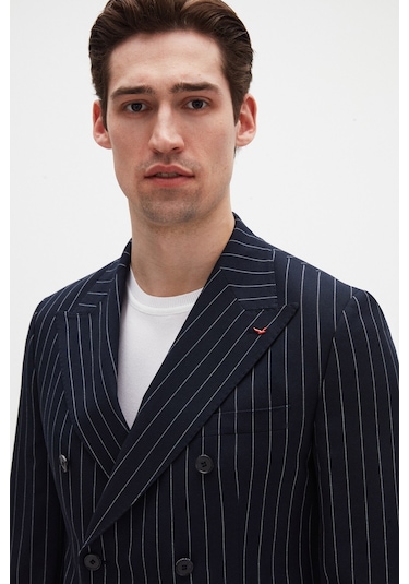 Ds Damat Regular Fit Lacivert Çizgili Kruvaze Takim Elbise 4hf05ort01588 Lacivert