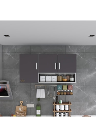 Kenzlife hazır mutfak mirandus22 gri 060*120*22 mutfak banyo dolabı kapaklı raflı