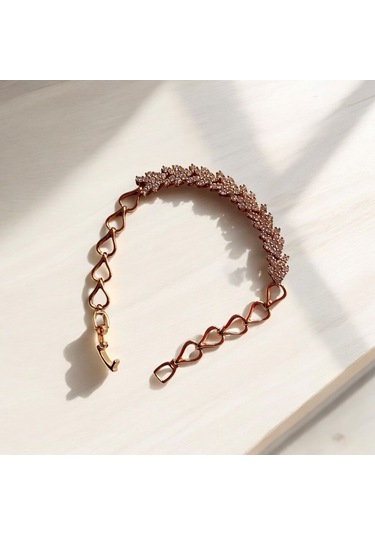 Kırmızı Sanat Evi Damla Zincirli Gold Şık V Taşlı Klipsli Çelik Bileklik