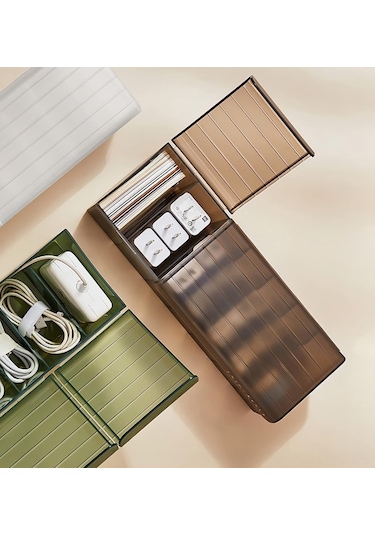 Yaozixa Siyah Kabloları Düzenleyici Kutusu - 7 Bölmeli Usb, Şarj Aleti, Kulaklık Ve Kabloları Sıralama, Masayı/çekmeceyi Temiz Tutma Çözümü