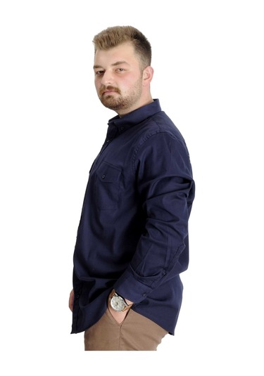 Mode Xl Büyük Beden Gömlek Gabardin Çift Cep Kapaklı 20360 Lacivert 001