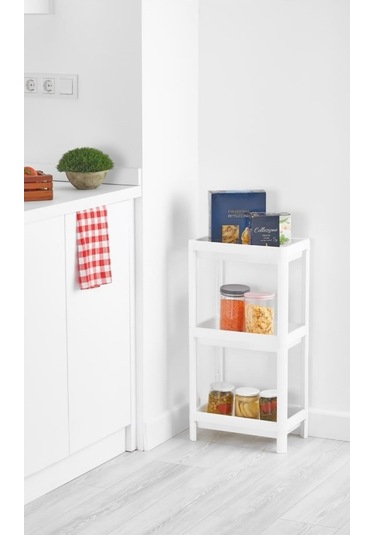 Bayev Beyaz 3 Kat Organize Toparlayıcı Raf Ünitesi Beyaz