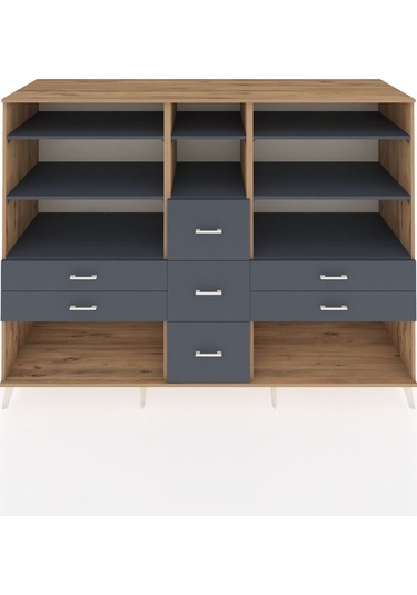 Kronos Dolap 8 Raflı 7 Çekmeceli 220x59x163 Çam-antrasit Çam-antrasit