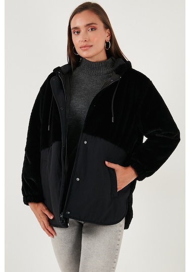 Lela Comfort Fit Kapüşonlu Yumuşak Dokulu Bayan Mont 497Holly Siyah
