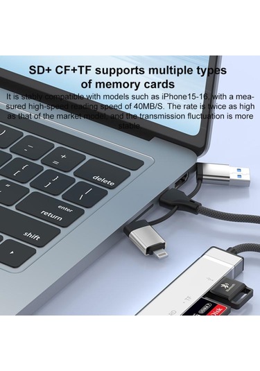 Usb / Typ-c / 8 Pin-cf / Tf / Sd Kart Okuyucu, 3,5mm Hub Adaptörü 6 Arada 1 Yerleştirme İstasyonu Gümüş , Boyut:6'da 6