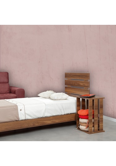 Pasifichome Huga Tek Kişilik Ahşap Karyola Ceviz 100 Cm / Başlıklı Karyola