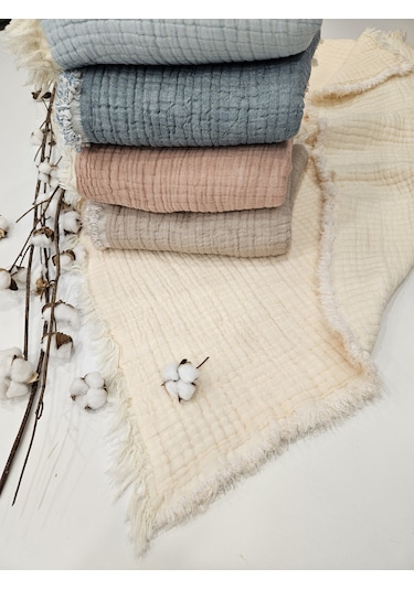 Gidia Krem 7 Katlı Çift Taraflı Dolgulu Müslin Bebek-Çocuk Battaniyesi %100 Pamuk 110 x 110 CM Somon