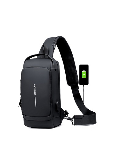 Fosenze Erkekler İçin Çok Fonksiyonlu Çapraz Çanta, Usb Şarj Portlu, Hırsızlığa Karşı Kilitli, Su Geçirmez, Siyah Çok Renkli