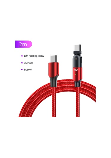 Fxctl-wya09 60w 3a Usb-c / Tip-c Tip-c 180 Derece Döner Dirsek Hızlı Şarj Kablosu, Uzunluk: 2m Kırmızı
