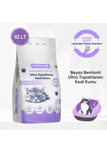 Foodline Lavanta Kokulu İnce Taneli Bentonit Topaklaşan Kedi Kumu 10 L
