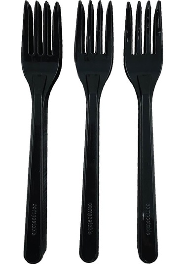 Sert Kalın Plastik Çatal 1. Kalite Lüks Siyah Çatal 300 Adet Siyah
