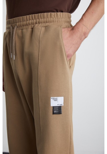 Rowan Erkek Relaxed Içi Şardonlu Önü Nervürlü Dekoratif Etiketli Vizon Eşofman Altı