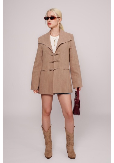 Vizon Bağlama Detaylı Blazer Kadın Ceket Mg2482 VİZON