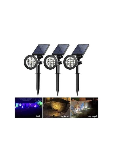 Opulentliving 7 Led'li Güneş Enerjili Dış Mekan Aydınlatma, Su Geçirmez Bahçe Avlu Lambası 3 Adet Beyaz Işık Beyaz Işık