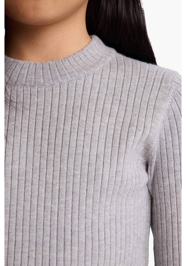 Defacto Kız Çocuk Fitted Bisiklet Yaka Ribana Kazak E9849a825augr28 Gri