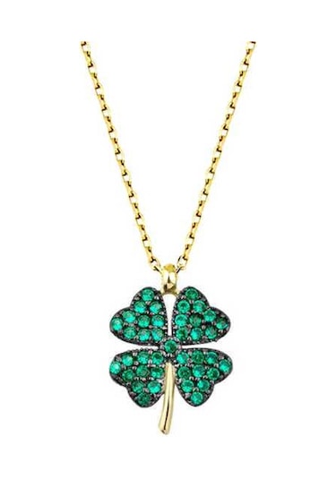 Blackcraft 925 Ayar Gümüş Gold Dört Yapraklı Yonca Kadın Gümüş Kolye Koleksiyon