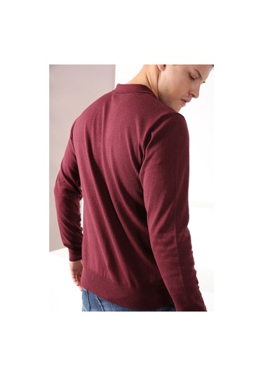 Ferraro Bordo Polo Yaka Fermuarlı Erkek Pamuk Kazak Bordo