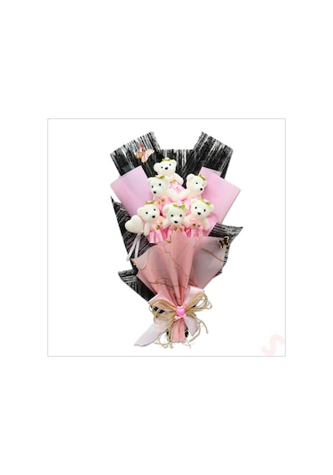 6 Ayıcıklı Buket, 55cm X 35cm - Pembe
