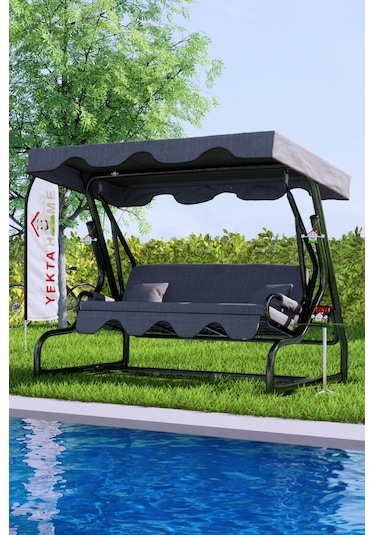 Yektahome Yekta Germiyan 3 Kişilik Bahçe Salıncağı Balkon Salıncak 200 Cm Gri