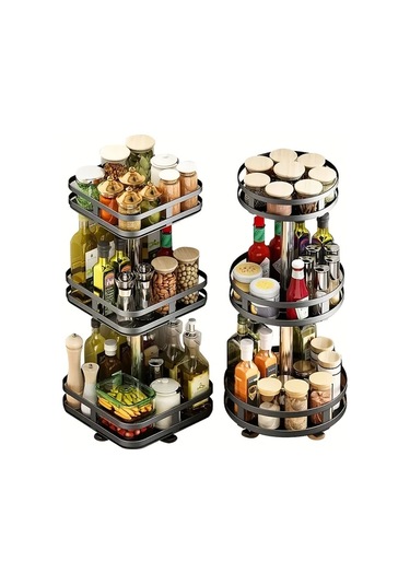 Honeybeeshop Wongırl Kare Üç Katmanlı 360 Derece Dönebilen Paslanmaz Çelik Mutfak Organizatörü Baharat Rafı 1100 Koyu Ceviz