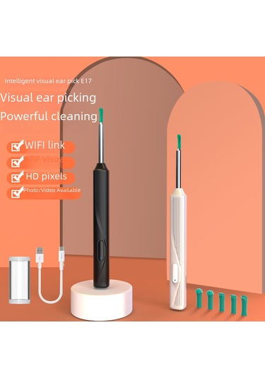 Hangfox Toptan Çocuklar İçin Ne17 Kablosuz Görsel Kulak Kaşığı - Hd Endoskoplu Temizleme Aleti Siyah Entegre Uçlu