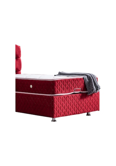 Setaymobilya Baza, Zümrüt Bordo Tek Kişilik Baza + Başlık + Orthosoft Yatak