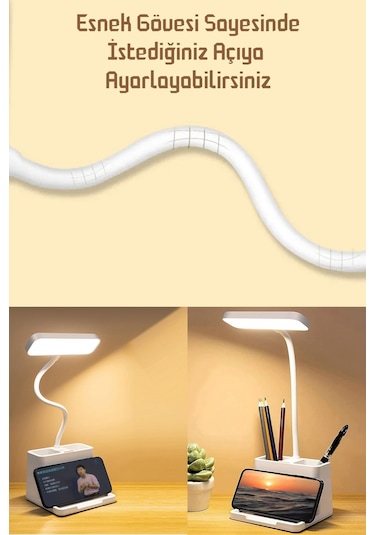 Şarjlı Masa Lambası Dokunmatik Sıcak Renk Ayarlı Telefon Standlı Dimmer Çalışma Okuma Işığı Q108