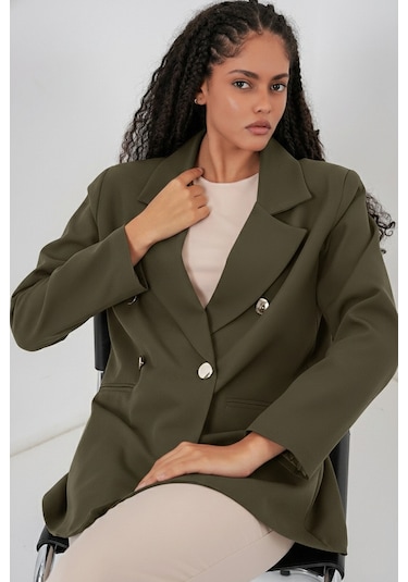 Bigdart Kadın Kruvaze Yaka Blazer Ceket 0722 - Haki
