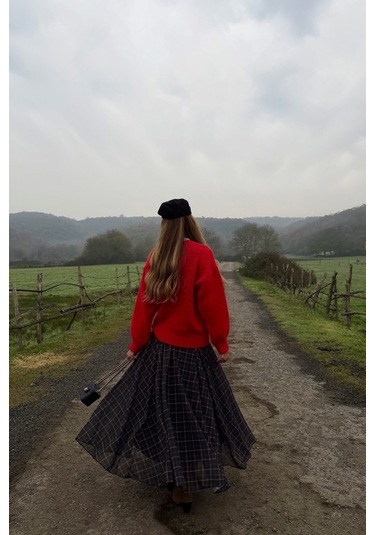 Siyah Şifon Ekoseli Etek - 0613 Siyah