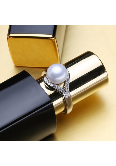 Pembe Lsooyh Inci Takı Doğal Tatlı Su Inci Yüzükler Kadınlar Için Moda Kadın Kübik Zirkonya Cz Yüzük Pembe