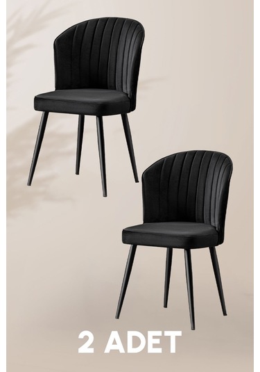 Rubi Sandalye - Babyface Siyah - Siyah Metal Ayak 2 Adet - Salon Sandalyesi / Mutfak Sandalyesi Siyah
