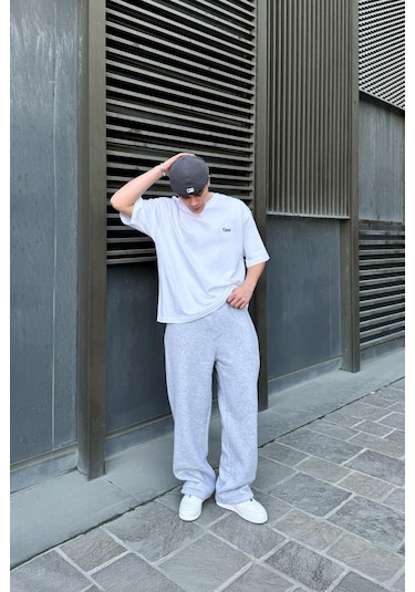 Flaw Nakışlı Oversize Tişört Beyaz Beyaz