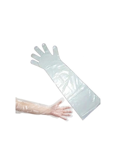 Trendooze 50 Adet Veteriner Eldiven, Şeffaf Yumuşak Plastik, Uzun Kollu, Beyaz