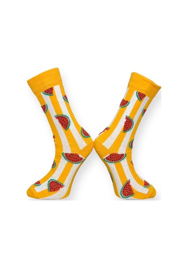 2'li Unısex Karpuz Tasarımlı Esnek Nem Alabilen Pamuklu Spor Soket Çoraplar Çok Renkli