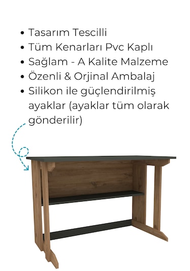 Reyo Home Enda Pillar Kütüphaneli Çalışma Masası 100x56cm Çam-ant Çam - Antrasit