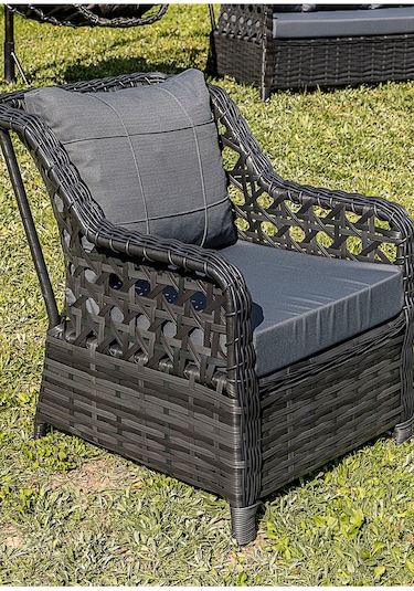 Btkconsept Lupa Eslem Rattan Bahçe Mobilyasi 3+1+1 Puf Ve Salıncak " Masali Antrasit Gri