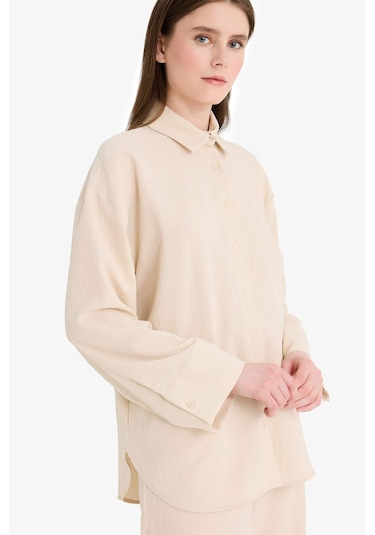 DeFacto Relax Fit 2'li Takım Gofre Dokulu Uzun Kollu Gömlek Pantolon F4094AX25SMBG74