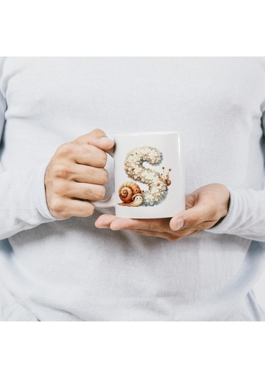 S Harfi Tasarım Bardak, Sevimli Hayvan Temalı Harf Bardağı Beyaz