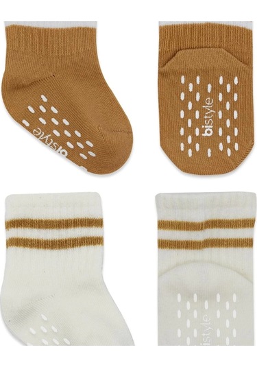 Bistyle Çemberli Kaymaz Soket Çorap 2'li Bs10125 Ekru Hardal Ekru Hardal
