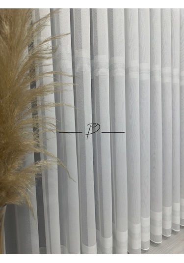 Tül Perde Bantlı Şerit Anotella Desen Lüx Armür 3 Farklı Renk Seçeneği Ekru-gümüş Şerit Çok Renkli