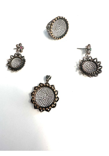 Aysesa El Yapımı Zirkon Taşlı Gümüş Set Takım 925 Ayar Yakut Zümrüt