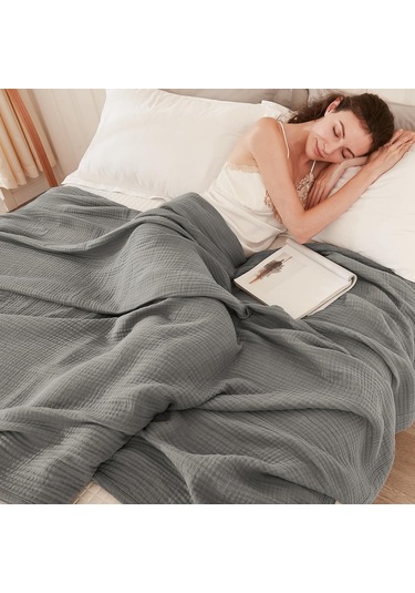 Pamuklu Battaniye Muslin Battaniye Yetişkinler, Nefes Alabilen Yumuşak Battaniye Her Mevsim Önceden Islatılmış Kanepe Battaniyesi Pamuklu Yatak Örtüsü Beyaz Diğer