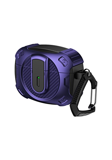 Airpods Uyumlu Pro Lock Darbeye Dayanıklı Bluetooth Kulaklık Koruyucu Kılıf İçin Siyah - Mor