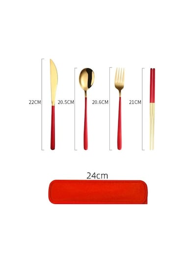 Agoodshop Paslanmaz Çelik Sofra Seti Taşınabilir Çatal Bıçak Takımı Yemek Bıçağı Altın, Kırmızı Altın