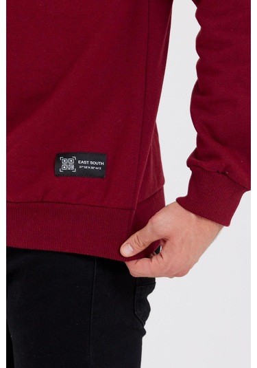 MMetalic Bisiklet Yaka Etiket Detayı İçi Pamuklu Erkek Sweatshirt Bordo