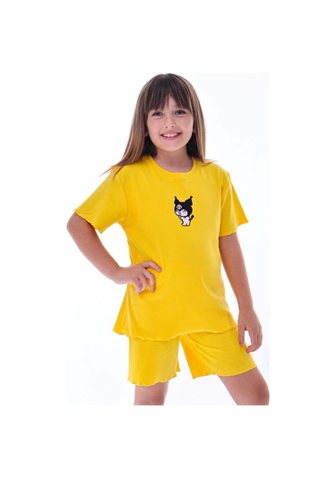 Ribana Beybi Overlok Detaylı Kuromi Nakışlı Alt-üst Takım Sarı