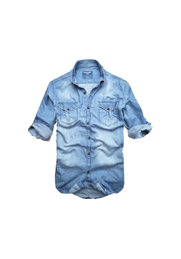 Slim Fit Saf Pamuk Denim Kumaş Kot Gömlek--çiftcep Mavi-- Açık Mavi