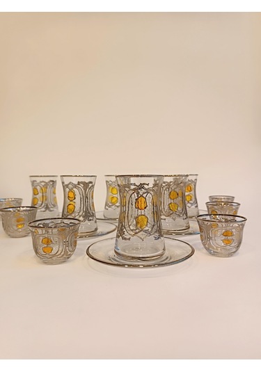 Gümüş Yaldızlı Çay Seti 18 Parça Pax Model Platin Renkli