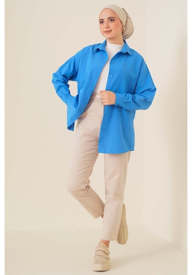 Bigdart 103901 Oversize Basic Tesettür Gömlek - Saks 001