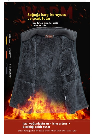 Erkek Kışlık Polar Astarlı Outdoor Günlük Polar Yelek, Erkek Spor Kolsuz Polar Yelek Ceket Siyah